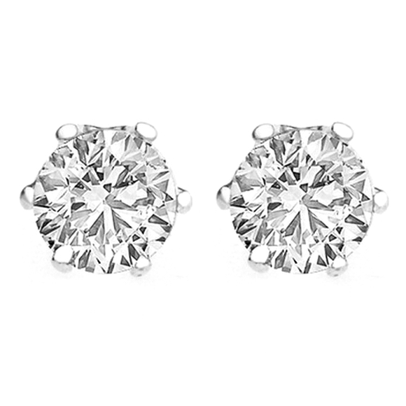 A&A+ Quatif Jewelry - Classic 6 Prong Round 3A Cz Diamond Stud Earrings Sterling Silver Overlay